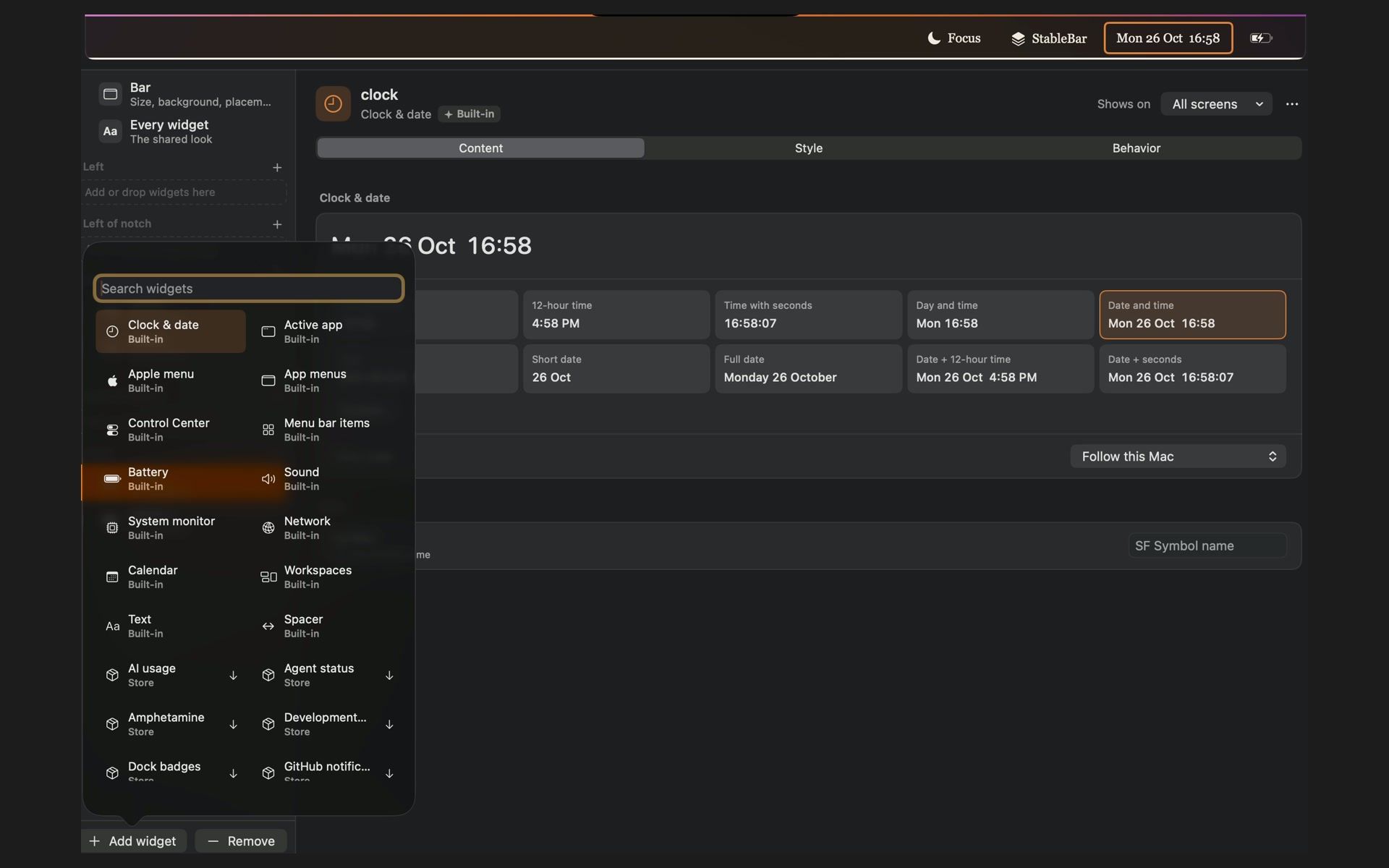 StableBar screenshot