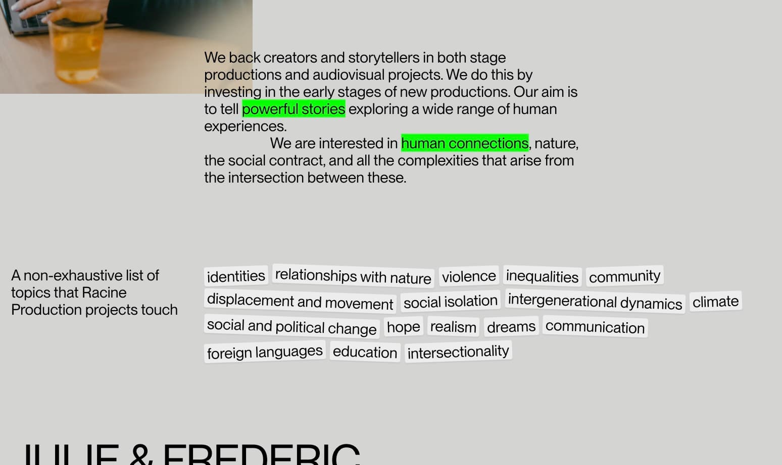 Screenshot of racine website on a mackbook mockup